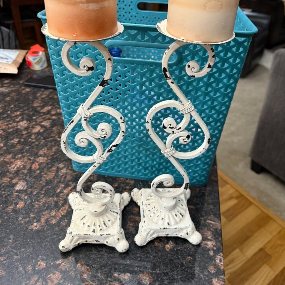 Candlesticks - heavy with a distressed look, pair of 2
